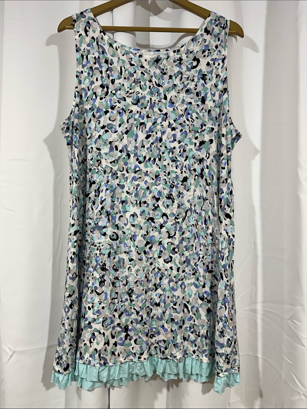 LOGO Layers Abstract Animal Print Tunic Dress XL Ruffle Hem Stretch Sleeveless